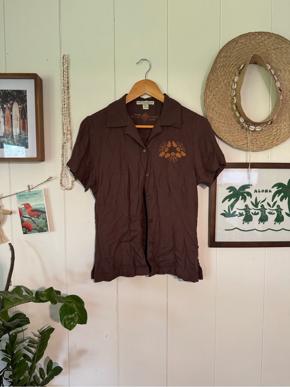 Casual Brown Hawaiian brand Short-Sleeve Button-Up Shirt